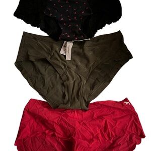 Victoria’s Secret PINK Panties Set - Black, Olive, and Red size M all NWT